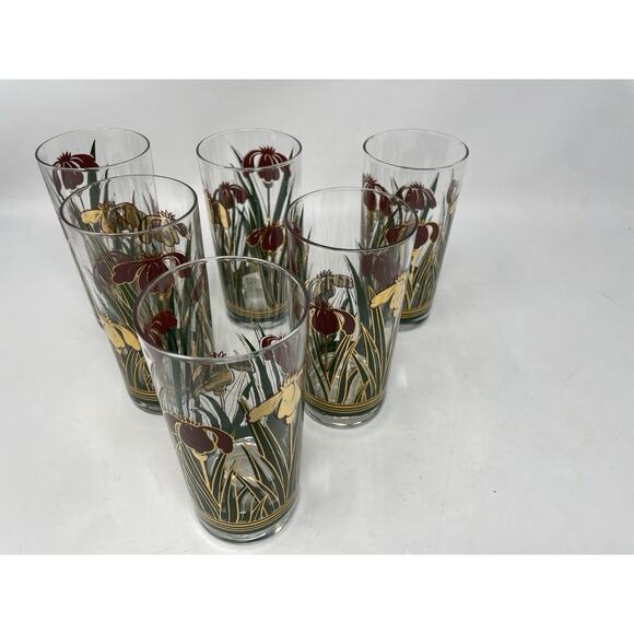 Vintage Culver Iris Glasses Set of 6 22k Gold Highball Christmas Tumblers RARE - Picture 4 of 4